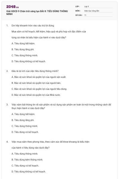 Giải GDCD 9 Chân trời sáng tạo BÀI 8: TIÊU DÙNG THÔNG MINH