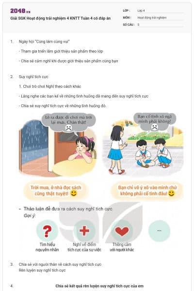 Giải SGK Hoạt động trải nghiệm 4 KNTT Tuần 4 có đáp án