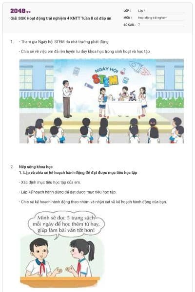 Giải SGK Hoạt động trải nghiệm 4 KNTT Tuần 8 có đáp án