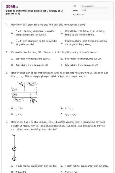 20 Bộ đề thi thử thpt quốc gia môn Vật Lí cực hay có lời giải (Đề số 1)