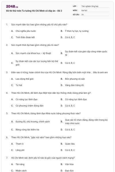 Đề thi thử môn Tư tưởng Hồ Chí Minh có đáp án - Đề 2