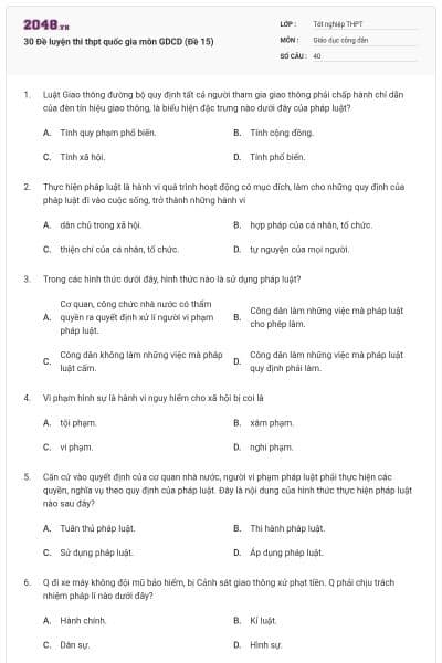 30 Đề luyện thi thpt quốc gia môn GDCD (Đề 15)