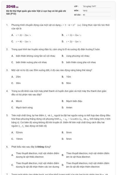 Đề thi thử thpt quốc gia môn Vật Lí cực hay có lời giải chi tiết (P10)