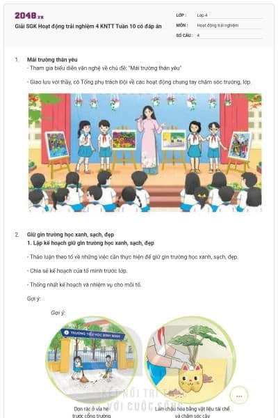 Giải SGK Hoạt động trải nghiệm 4 KNTT Tuần 10 có đáp án