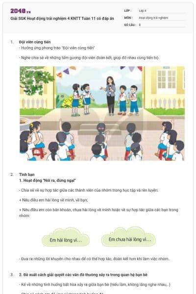 Giải SGK Hoạt động trải nghiệm 4 KNTT Tuần 11 có đáp án