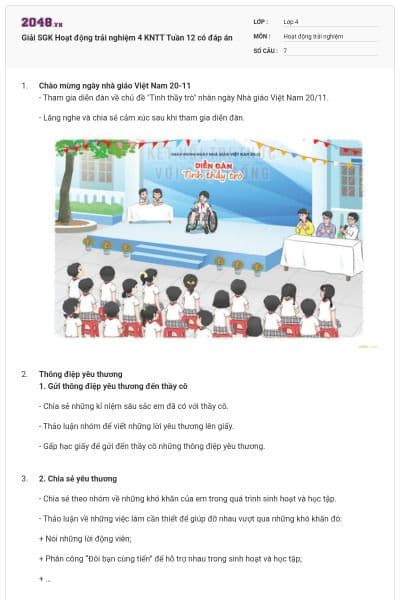 Giải SGK Hoạt động trải nghiệm 4 KNTT Tuần 12 có đáp án