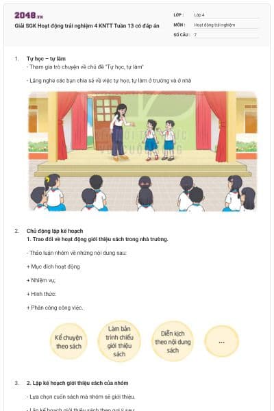 Giải SGK Hoạt động trải nghiệm 4 KNTT Tuần 13 có đáp án