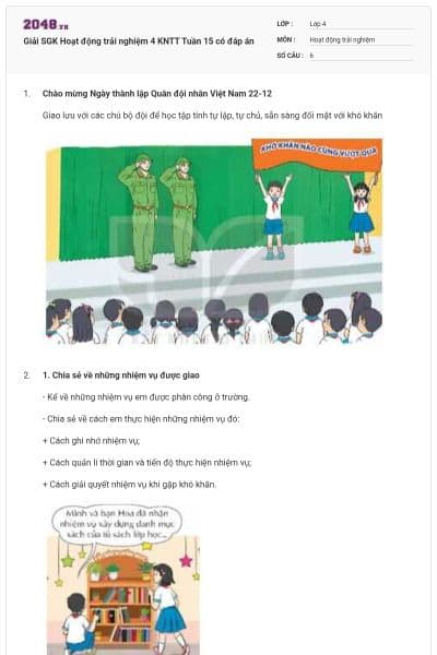 Giải SGK Hoạt động trải nghiệm 4 KNTT Tuần 15 có đáp án