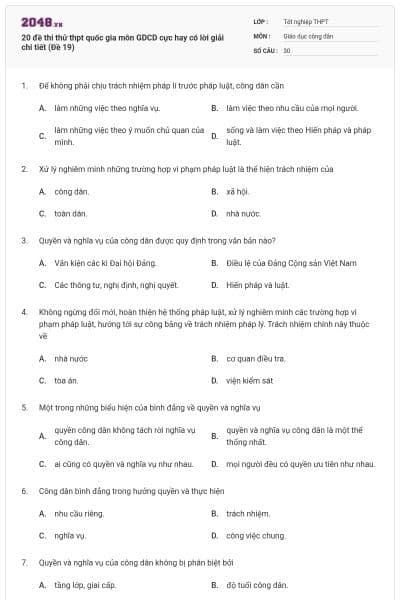 20 đề thi thử thpt quốc gia môn GDCD cực hay có lời giải chi tiết (Đề 19)