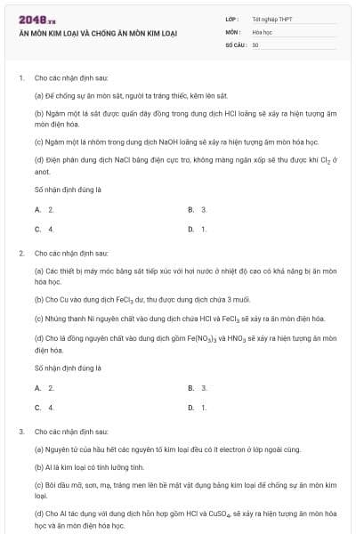 ĂN MÒN KIM LOẠI VÀ CHỐNG ĂN MÒN KIM LOẠI