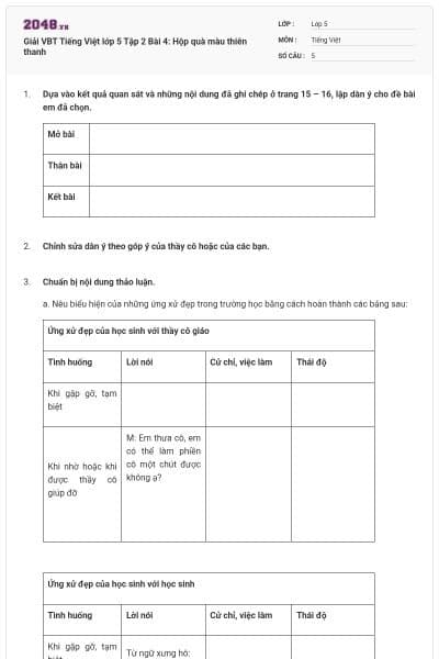 Giải VBT Tiếng Việt lớp 5 Tập 2 Bài 4: Hộp quà màu thiên thanh