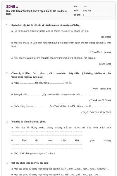 Giải VBT Tiếng Việt lớp 5 KNTT Tập 2 Bài 5: Giỏ hoa tháng Năm