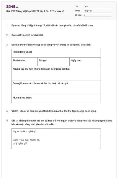 Giải VBT Tiếng Việt lớp 5 KNTT tập 2 Bài 6: Thư của bố