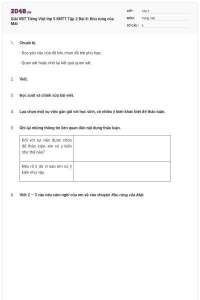 Giải VBT Tiếng Việt lớp 5 KNTT Tập 2 Bài 8: Khu rừng của Mát