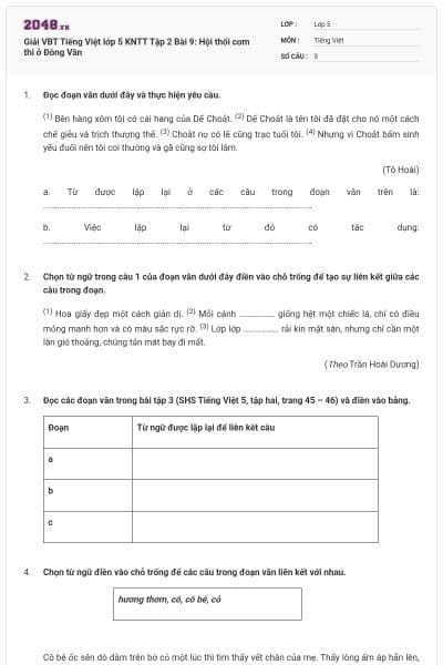 Giải VBT Tiếng Việt lớp 5 KNTT Tập 2 Bài 9: Hội thổi cơm thi ở Đồng Vân