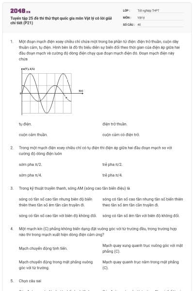 Tuyển tập 25 đề thi thử thpt quốc gia môn Vật lý có lời giải chi tiết (P21)