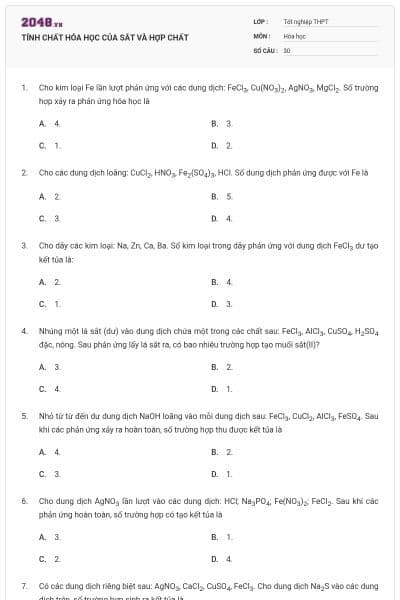 TÍNH CHẤT HÓA HỌC CỦA SẮT VÀ HỢP CHẤT