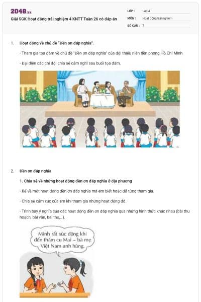 Giải SGK Hoạt động trải nghiệm 4 KNTT Tuần 26 có đáp án