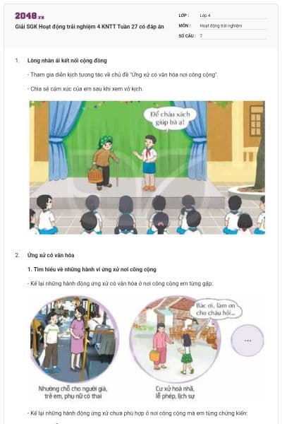 Giải SGK Hoạt động trải nghiệm 4 KNTT Tuần 27 có đáp án