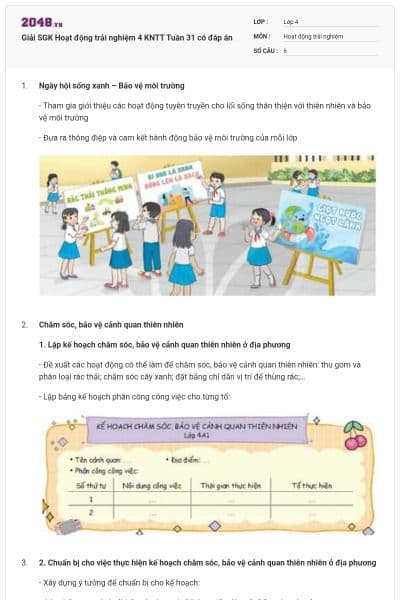 Giải SGK Hoạt động trải nghiệm 4 KNTT Tuần 31 có đáp án