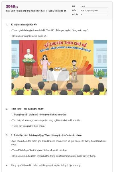 Giải SGK Hoạt động trải nghiệm 4 KNTT Tuần 34 có đáp án