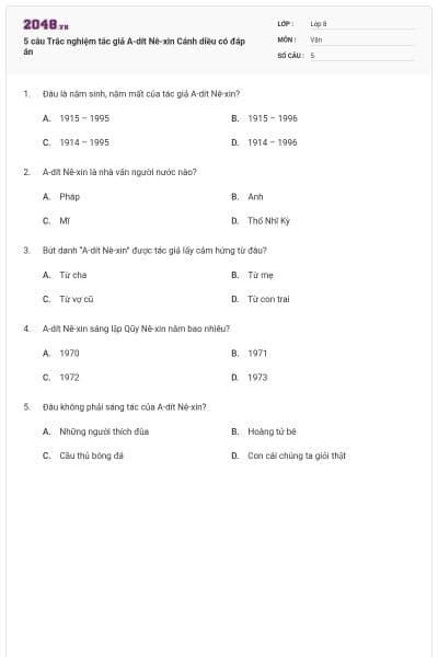 5 câu Trắc nghiệm tác giả A-dít Nê-xin Cánh diều có đáp án