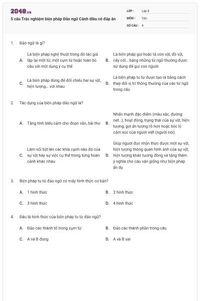 5 câu Trắc nghiệm biện pháp Đảo ngữ Cánh diều có đáp án