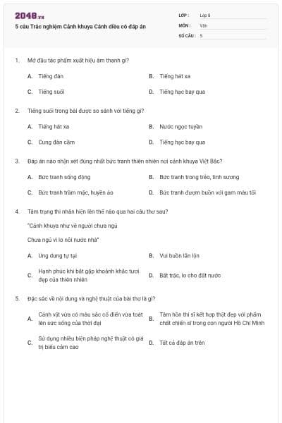 5 câu Trắc nghiệm Cảnh khuya Cánh diều có đáp án