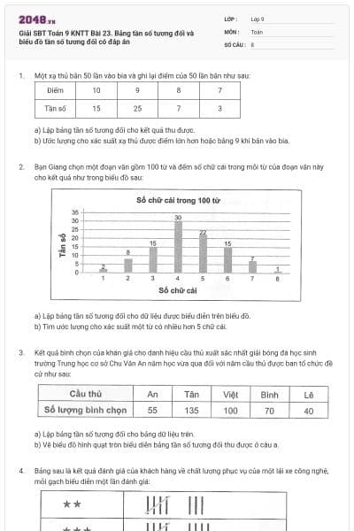 Giải SBT Toán 9 KNTT Bài 23. Bảng tần số tương đối và biểu đồ tần số tương đối có đáp án