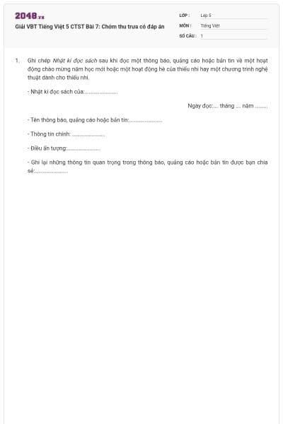 Giải VBT Tiếng Việt 5 CTST Bài 7: Chớm thu trưa có đáp án