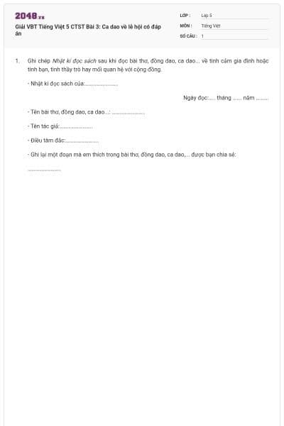 Giải VBT Tiếng Việt 5 CTST Bài 3: Ca dao về lễ hội có đáp án