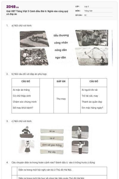 Giải VBT Tiếng Việt 5 Cánh diều Bài 6: Nghề nào cũng quý có đáp án