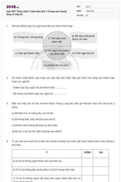 Giải VBT Tiếng Việt 5 Cánh diều Bài 7 Chung sức chung lòng có đáp án