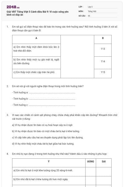 Giải VBT Tiếng Việt 5 Cánh diều Bài 9: Vì cuộc sống yên bình có đáp án