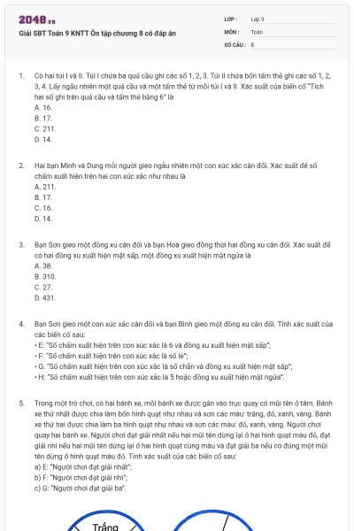 Giải SBT Toán 9 KNTT Ôn tập chương 8 có đáp án