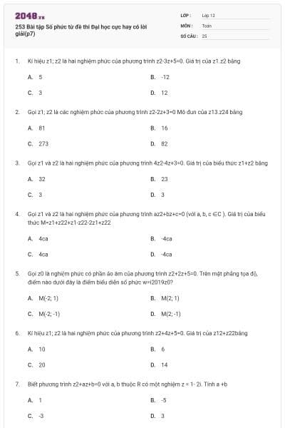 253 Bài tập Số phức từ đề thi Đại học cực hay có lời giải(p7)