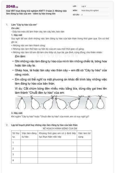 Giải VBT hoạt động trải nghiệm KNTT 4 tuần 2: Những việc làm đáng tự hào của em  - niềm tự hào trong tim