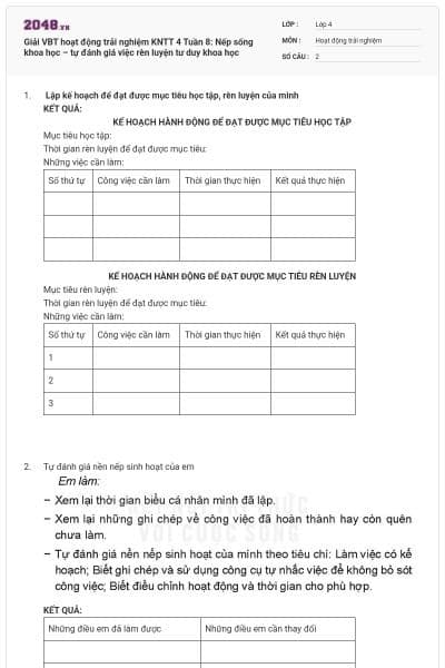 Giải VBT hoạt động trải nghiệm KNTT 4 Tuần 8: Nếp sống khoa học – tự đánh giá việc rèn luyện tư duy khoa học