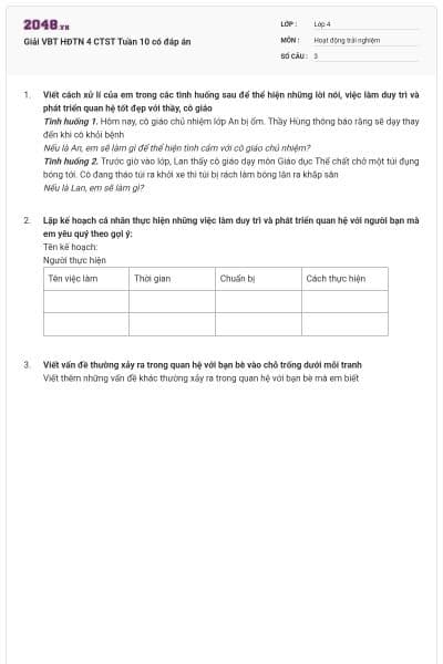 Giải VBT HĐTN 4 CTST Tuần 10 có đáp án