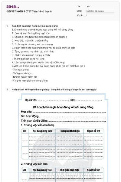 Giải VBT HĐTN 4 CTST Tuần 14 có đáp án