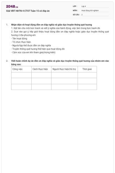 Giải VBT HĐTN 4 CTST Tuần 15 có đáp án