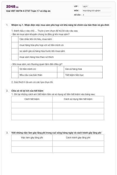 Giải VBT HĐTN 4 CTST Tuần 17 có đáp án