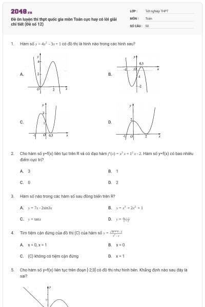 Đề ôn luyện thi thpt quốc gia môn Toán cực hay có lời giải chi tiết (Đề số 12)