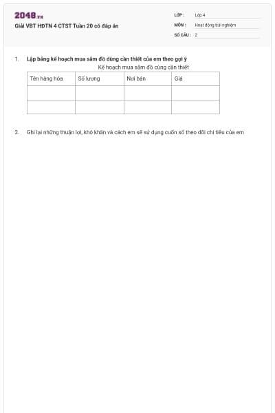 Giải VBT HĐTN 4 CTST Tuần 20 có đáp án