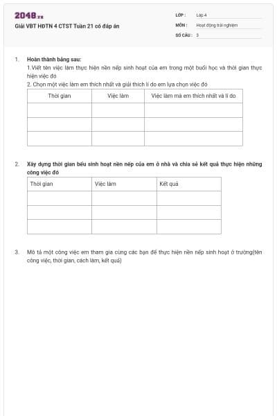 Giải VBT HĐTN 4 CTST Tuần 21 có đáp án
