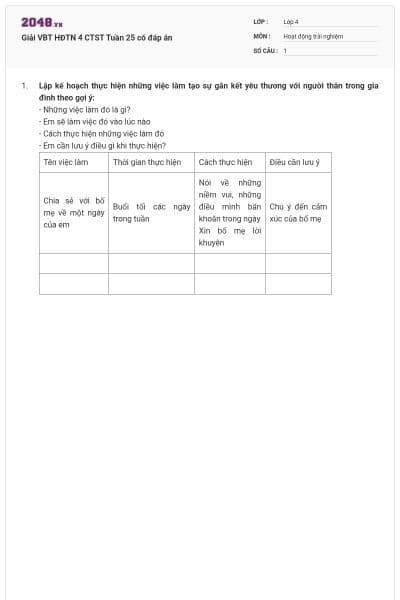 Giải VBT HĐTN 4 CTST Tuần 25 có đáp án