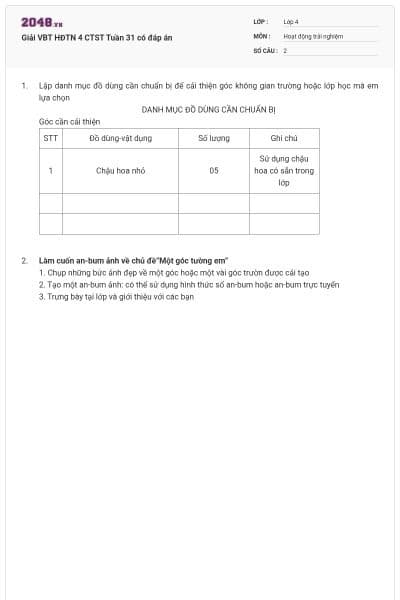 Giải VBT HĐTN 4 CTST Tuần 31 có đáp án