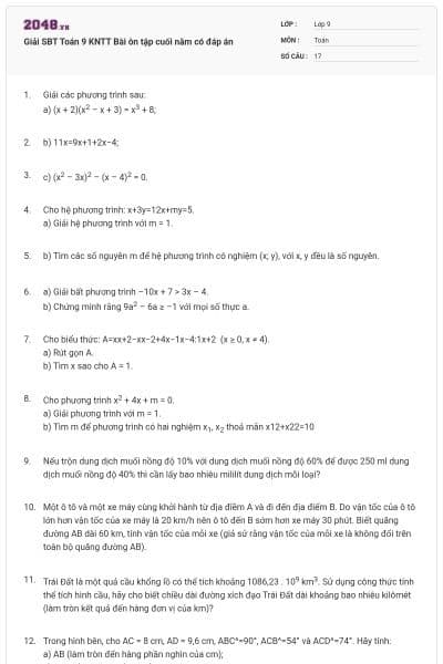 Giải SBT Toán 9 KNTT Bài ôn tập cuối năm có đáp án