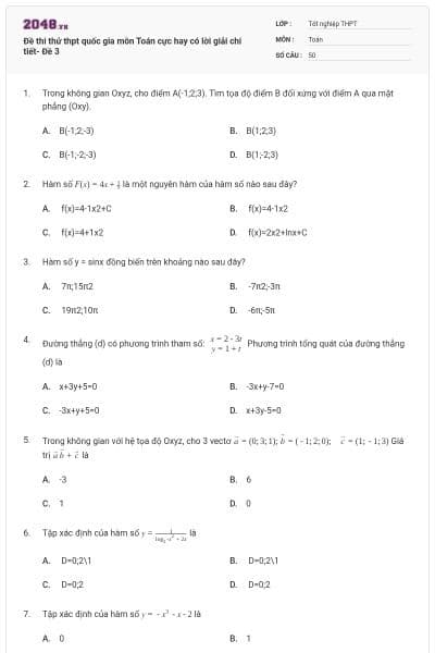 Đề thi thử thpt quốc gia môn Toán cực hay có lời giải chi tiết- Đề 3