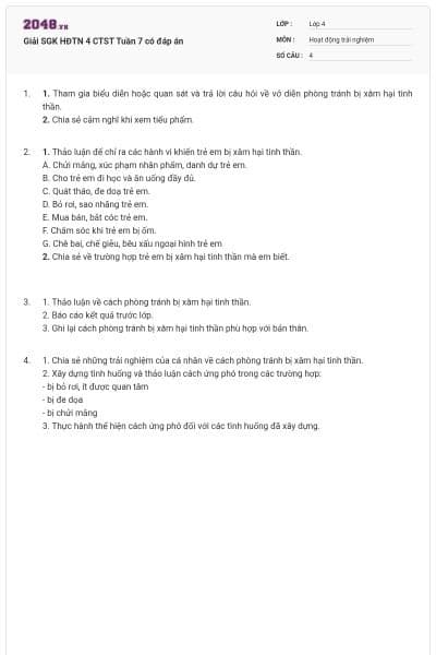 Giải SGK HĐTN 4 CTST Tuần 7 có đáp án